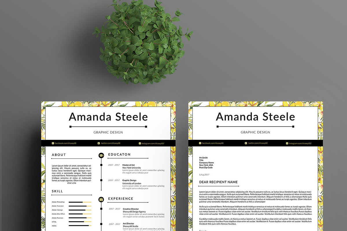 Yellow Floral Resume Template / N, a Resume Template by Showy68 Template (Photo 5 of 5)