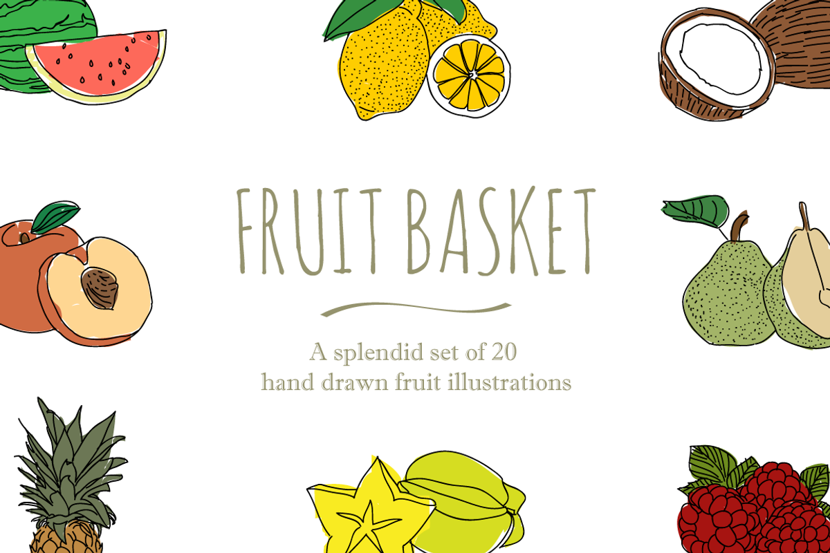 20 Hand Drawn Fruit Illustrations, a Food Illustration by Linseed Studio (Photo 1 of 3)