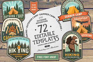 72 Outdoor Adventure Patches, a Branding & Logo Template by sivVector