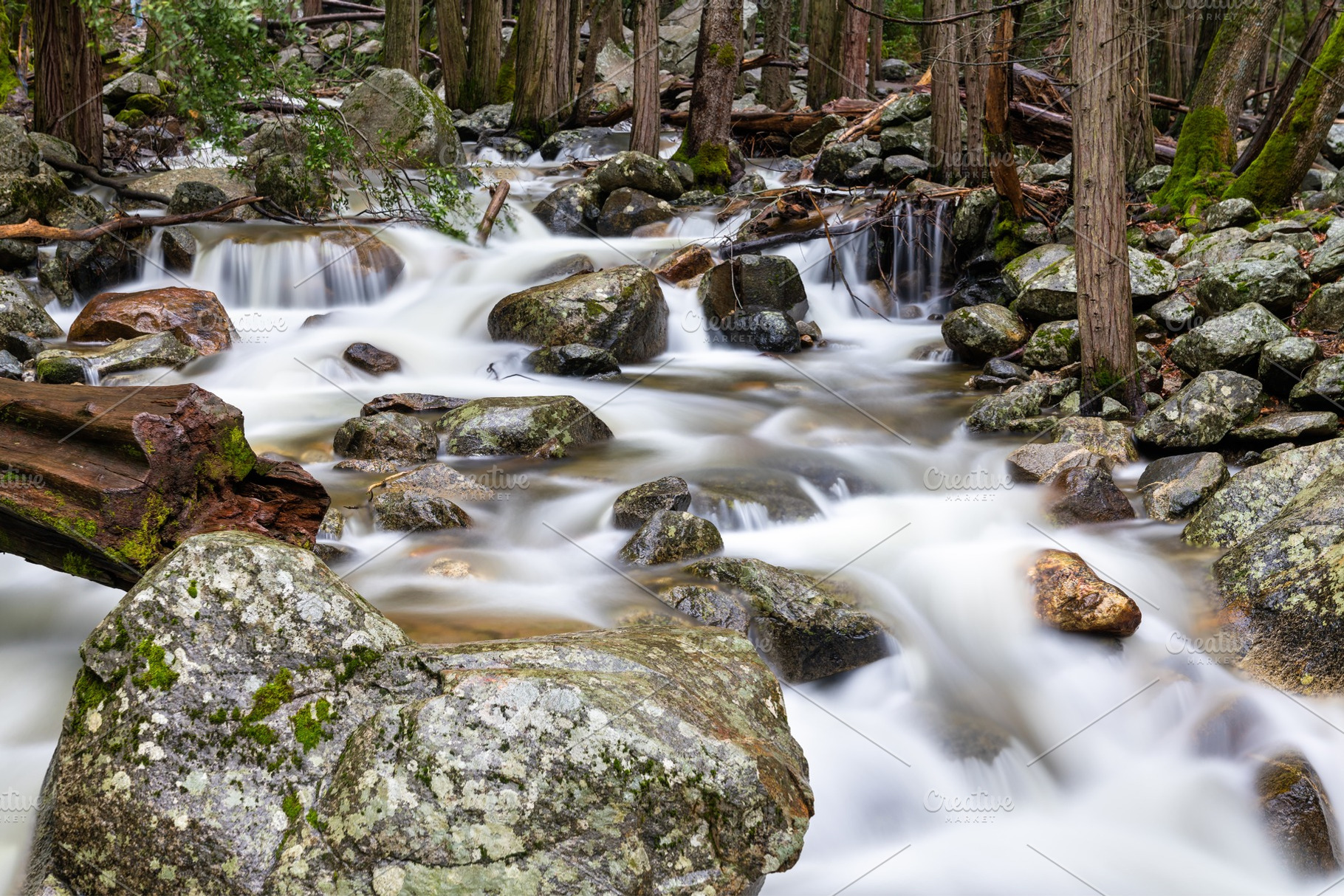 Bridalveil creek in yosemite valley containing forest, waterfall, and stone, a Nature Photo by Leonid Andronov