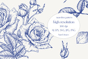 Vintage Seamless Patterns Blue Toile, a Pattern Graphic by ON_lineart_store (Thumbnail 3 of 10)