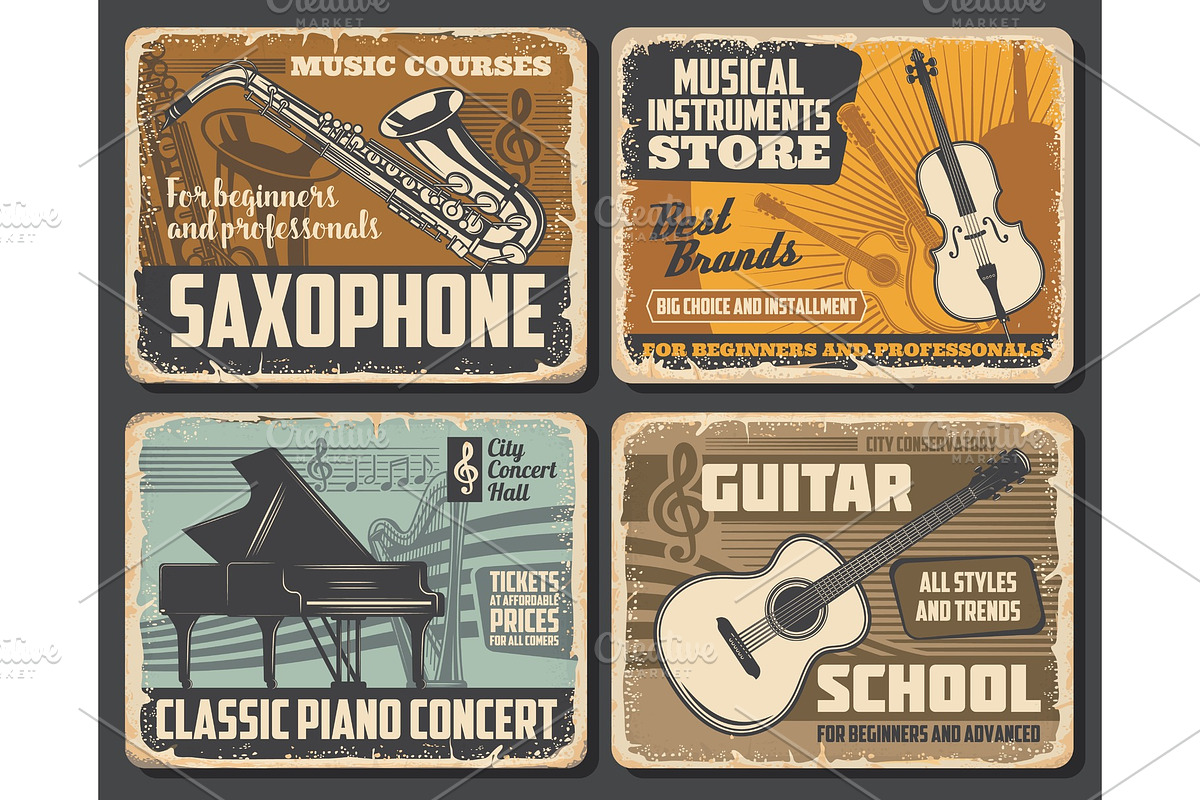 Saxophone, guitar, piano and violin, an Education Illustration by Vector Tradition