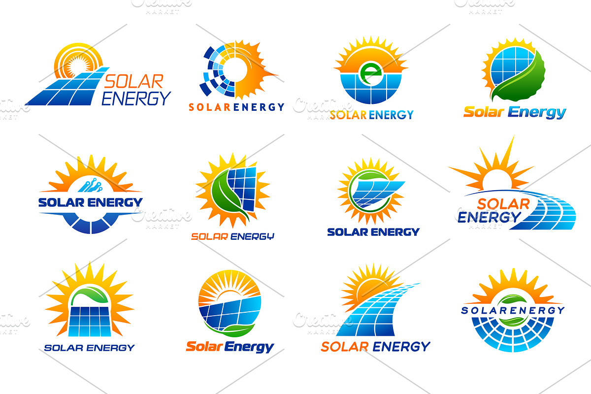 Solar energy icons with sun, a Technology Illustration by Vector Tradition
