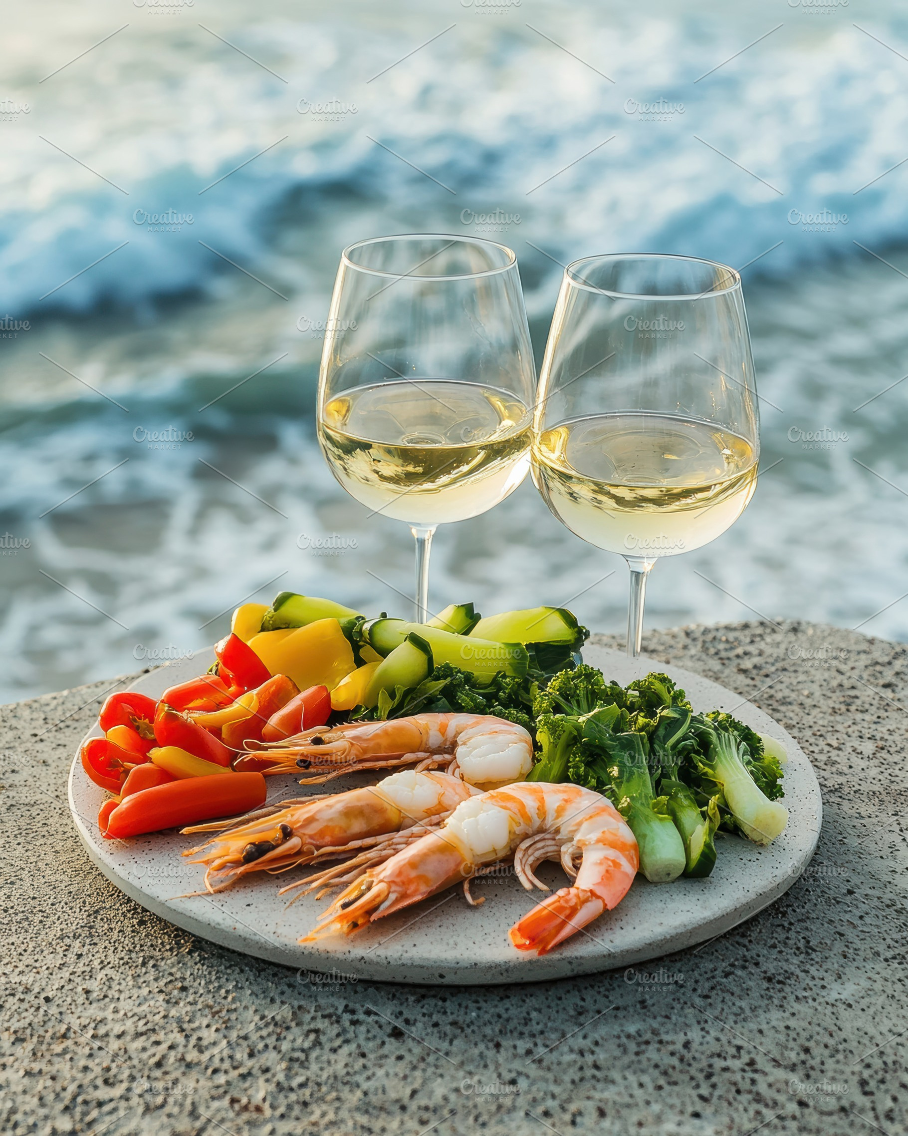 Fresh Seafood Platter with Wine, a Food & Drink Photo by Virgo Studio
