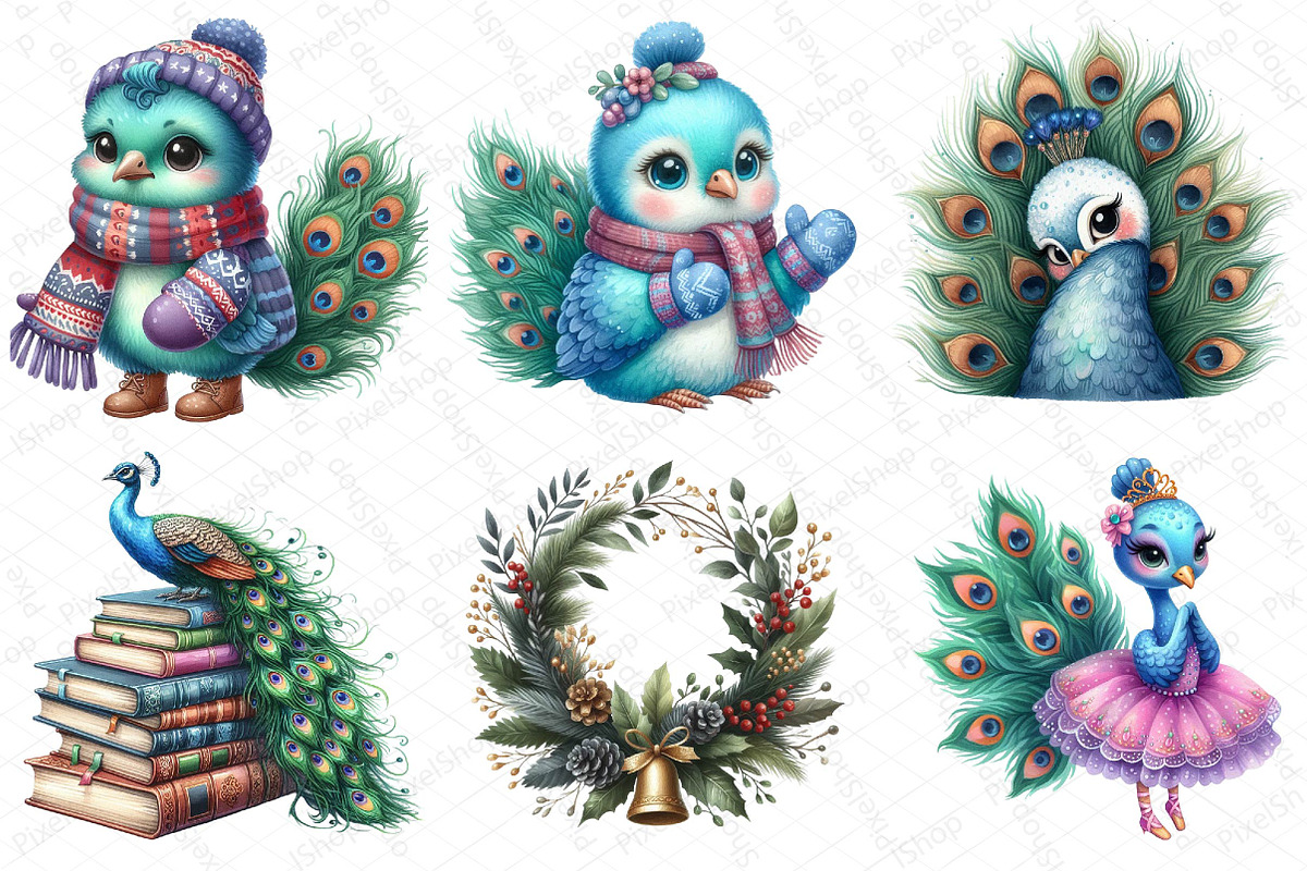 Watercolor Cute Peacock Clipart, an Illustration by DreamPrint404 (Photo 3 of 5)