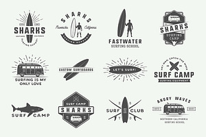 Set Of Vintage Surfing Emblems