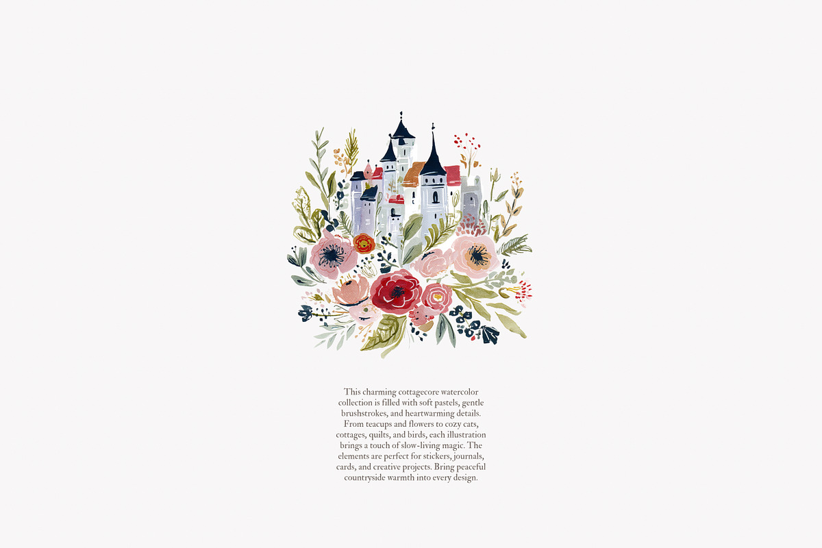 whimsical watercolor castle clipart, a Decorative Illustration by Patishop Art (Photo 3 of 10)