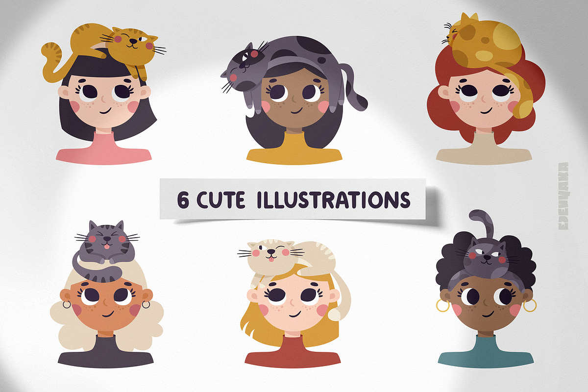 Cat on the Head illustrations, an Animal Illustration by Ejevyaka (Photo 2 of 6)