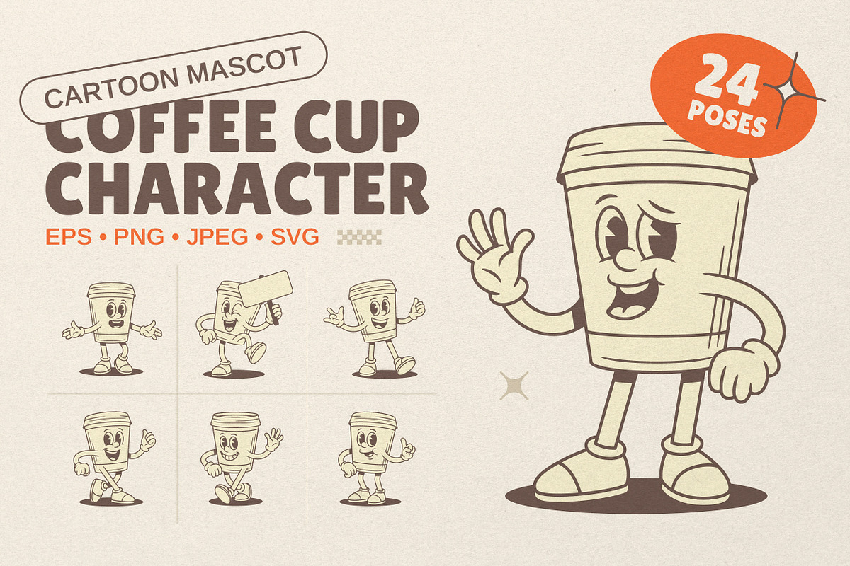 Coffee Cup Cartoon Mascot Character, a Food Illustration by Vasya Kobelev (Photo 1 of 8)