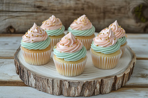 Elegant pastel cupcakes with swirled, a Photo by Pavel_design