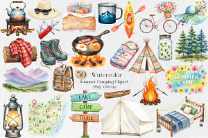 Summer Camping Clipart PNG Bundle, an Illustration by Creative Art