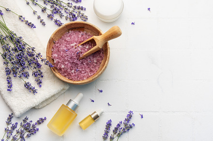 Lavender spa. Lavender salt, natural essential oil and fresh lav, a Health & Medical Photo by Olena Rudo