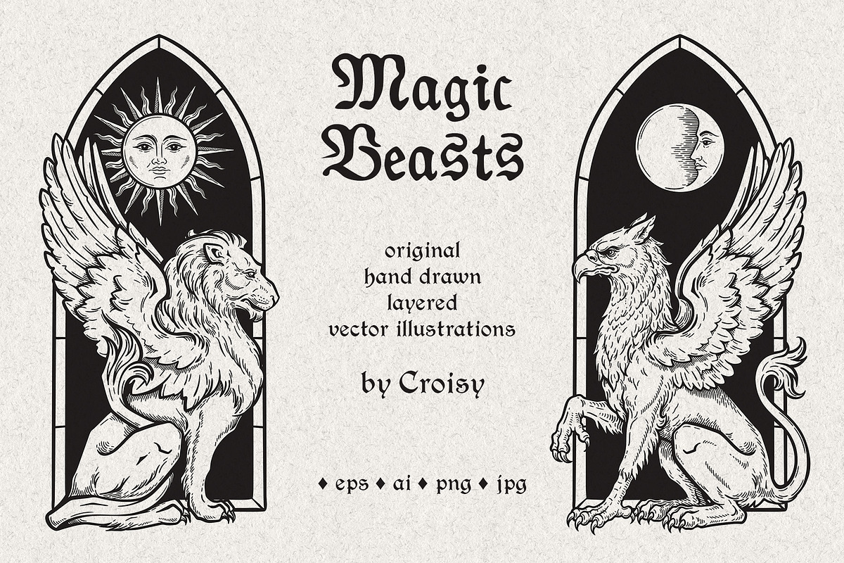 Magic Beasts Engraving Style Vector, an Animal Illustration by Croisy (Photo 1 of 8)