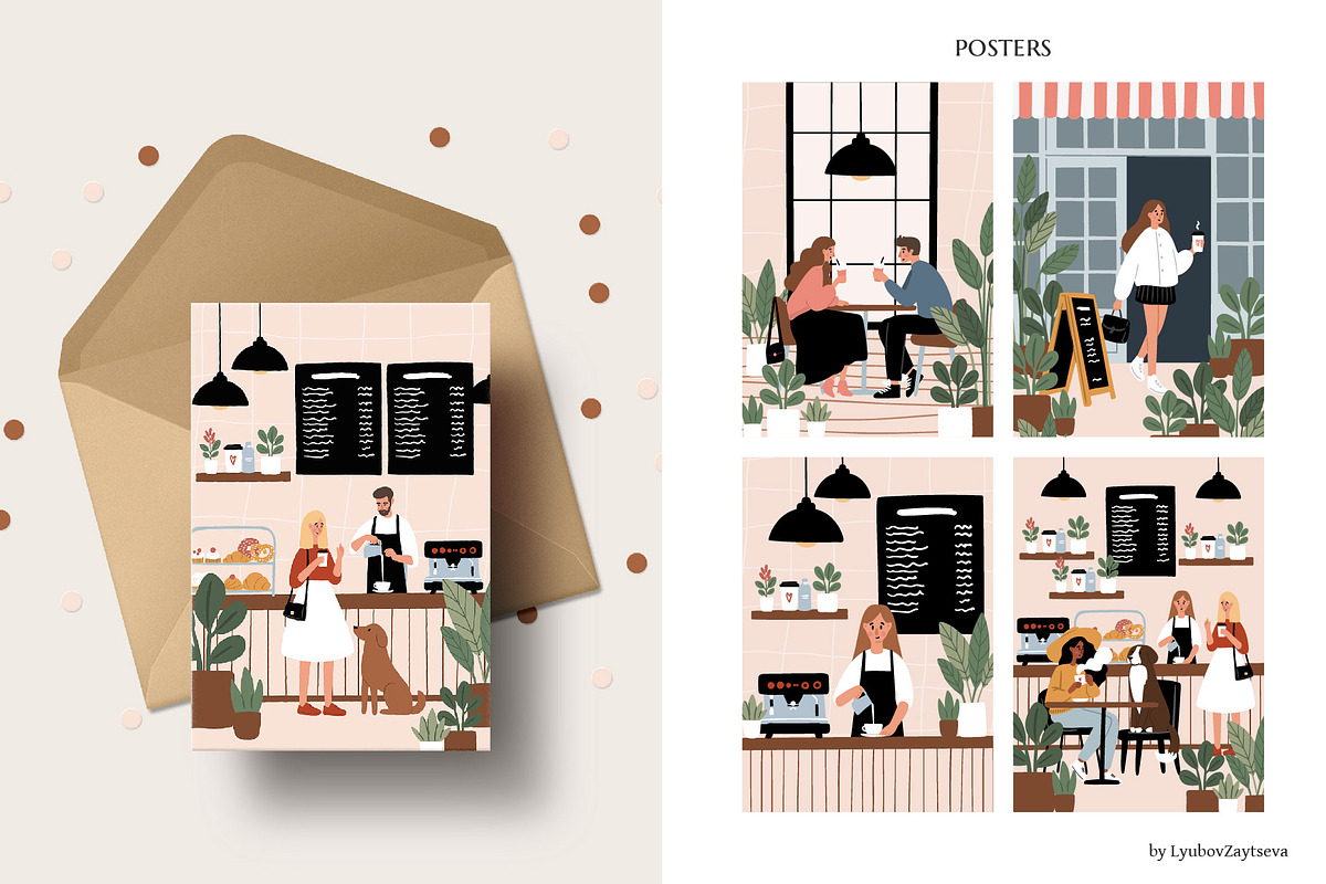 Dog Friendly Coffee Shop Posters., a Person Illustration by LyubovZaytseva (Photo 3 of 9)