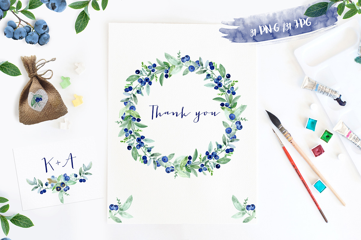 Blueberry gold. Watercolor clipart., an Illustration by LABFcreations (Photo 3 of 6)