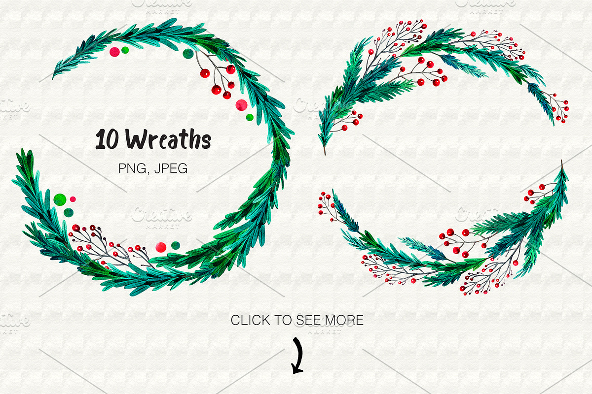 Merry Christmas Watercolor Set, a Decorative Illustration by Olga Alexeenko (Photo 7 of 10)