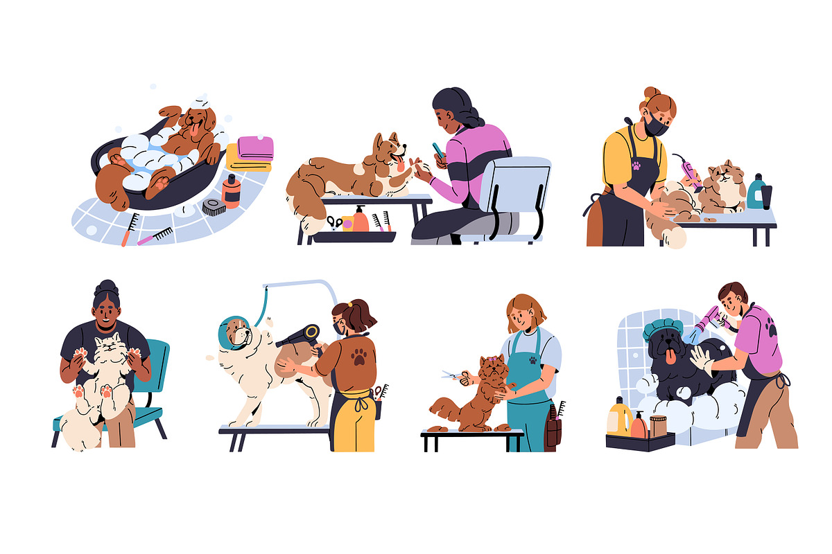 Pet, dog & cat grooming salon set, an Animal Illustration by PaperTrident (Photo 1 of 8)