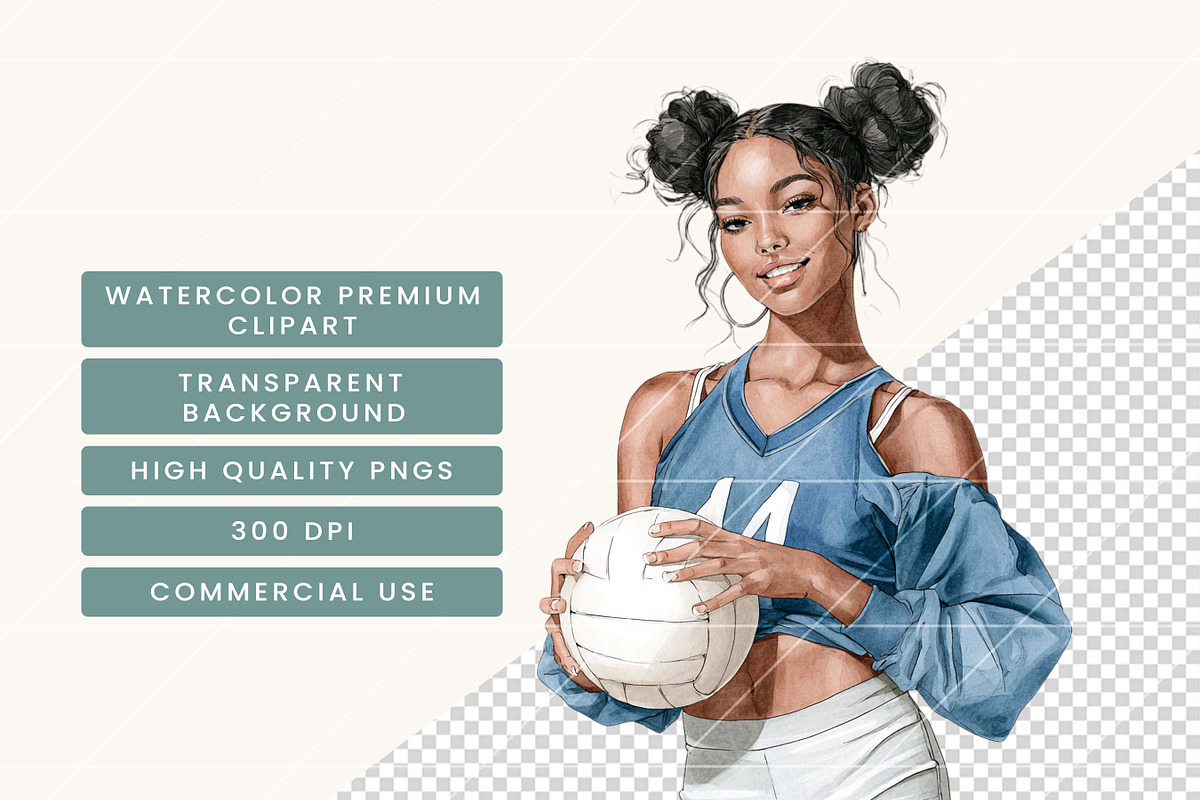 Watercolor Volleyball Girl Clipart, a Sport Illustration by BusyDaydesign (Photo 7 of 9)
