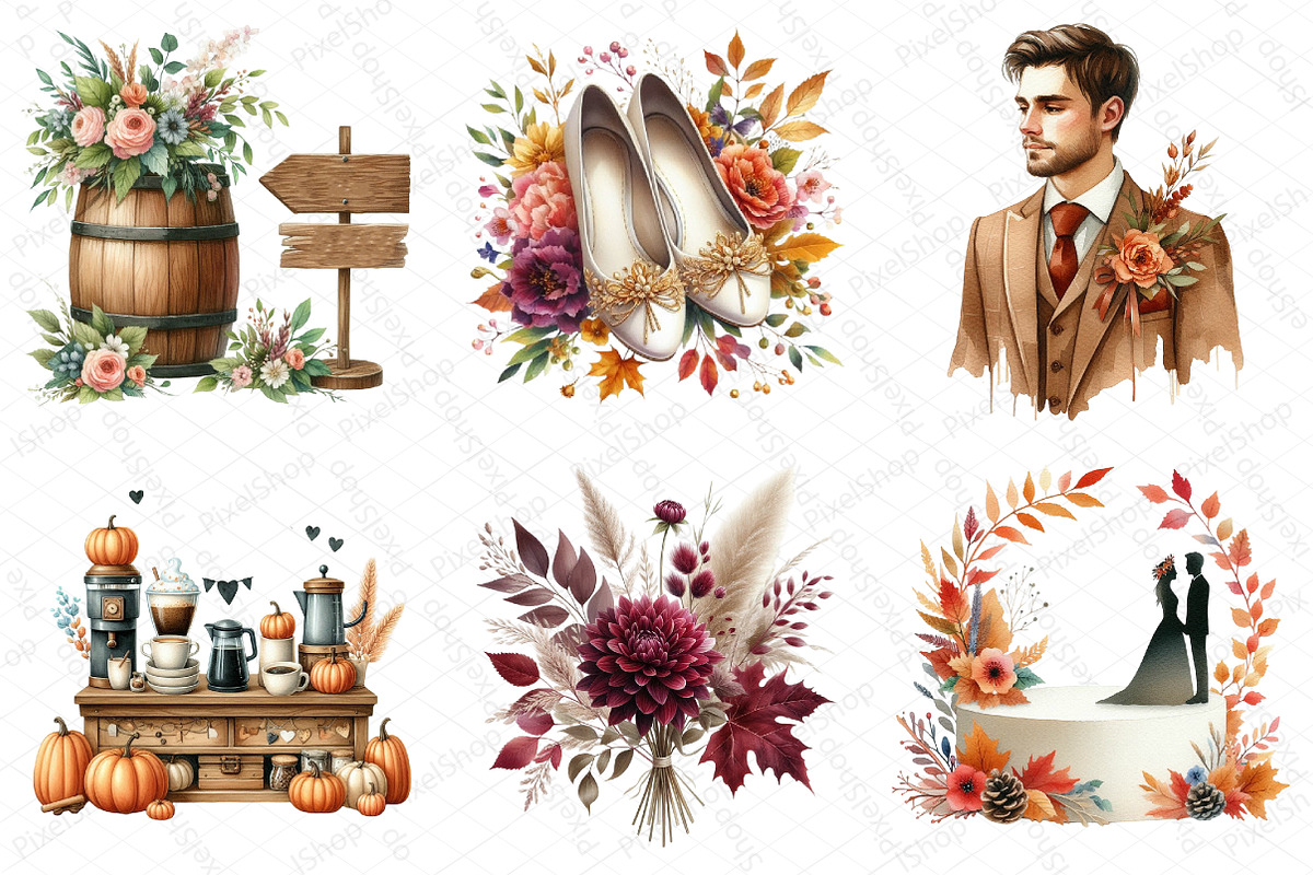 Watercolor Autumn Wedding Clipart, an Illustration by DreamPrint404 (Photo 4 of 6)