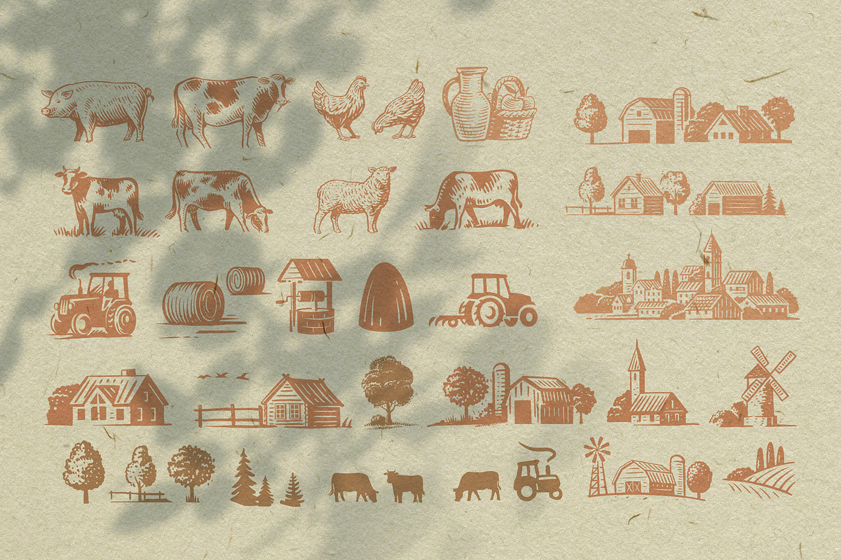 Vintage village. Vector set., an Animal Illustration by bioraven (Photo 10 of 13)