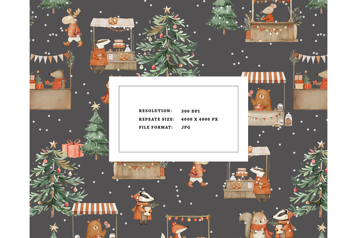 Winter market Christmas pattern, a Texture Graphic by Milatoo (Photo 2 of 6)