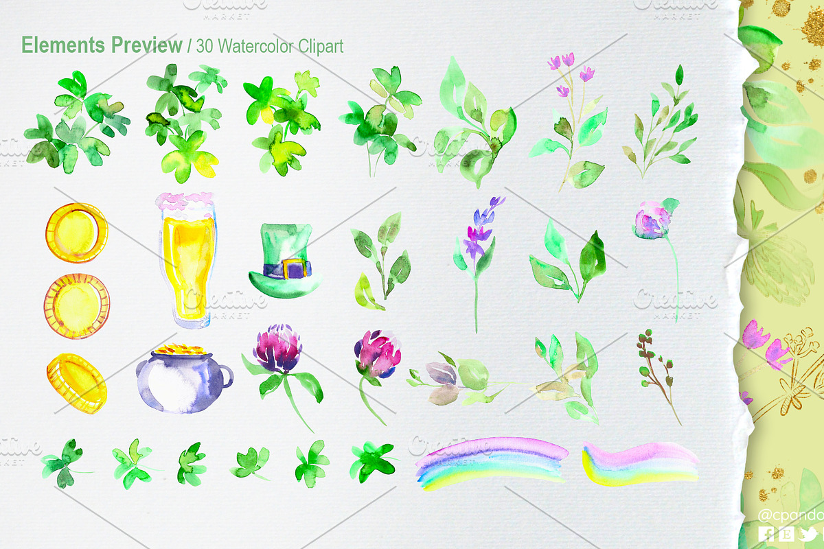 Saint Patrick Watercolor Clip arts, a Texture Illustration by CpandoShop (Photo 2 of 6)