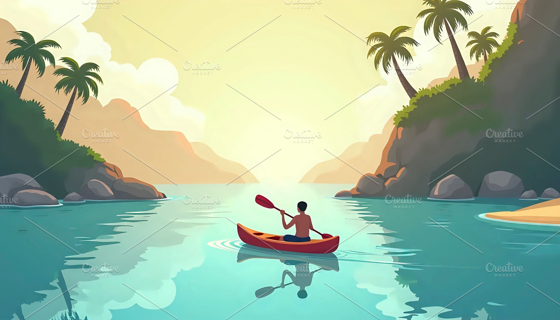 Island Canoe Ride Through Calm Lagoo, a Photo by LOGOCREATIVE