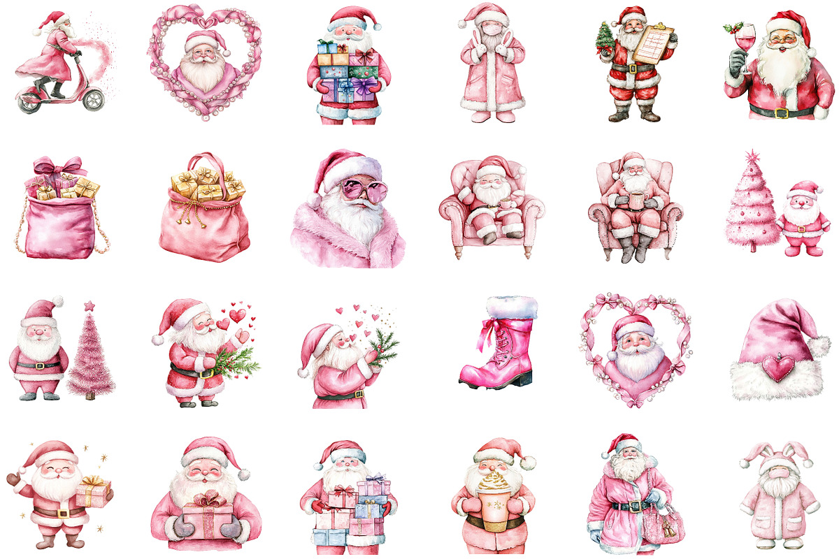 Pink Trendy Christmas Santa Png Clip, an Illustration by Sublimation Artist (Photo 2 of 6)