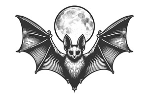 Bat Flying In Front Of Full Moon