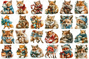 Watercolor Christmas Fox Clipart, a Seasonal Illustration by Black Bird Studio (Thumbnail 2 of 7)