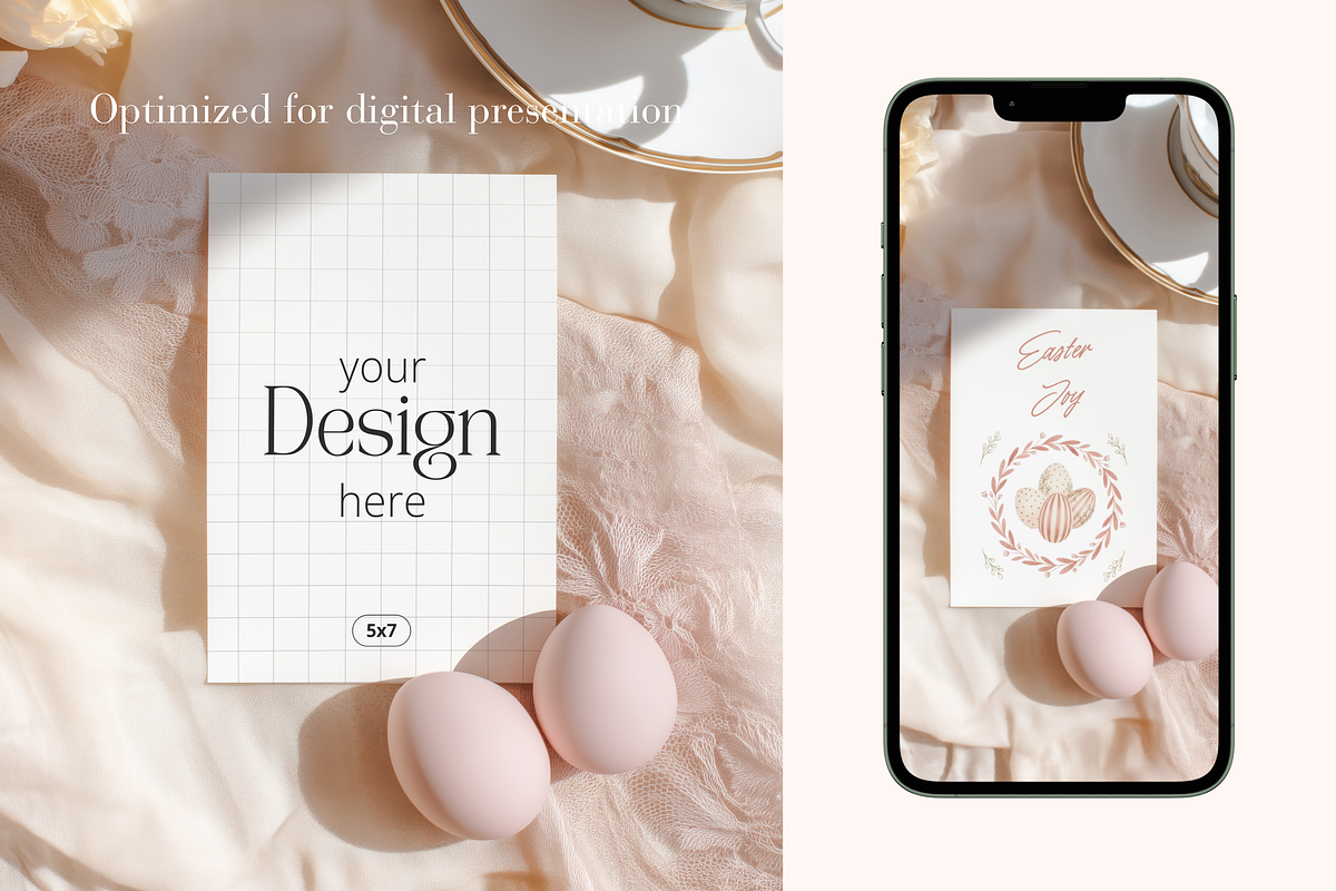 5x7 Easter Card Mockup with Eggs, a Product Mockup by Serenefeeling (Photo 5 of 6)
