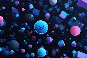 Vibrant 3D cubes and spheres float on a dark background, creatin, an Abstract Photo by Ales Munt
