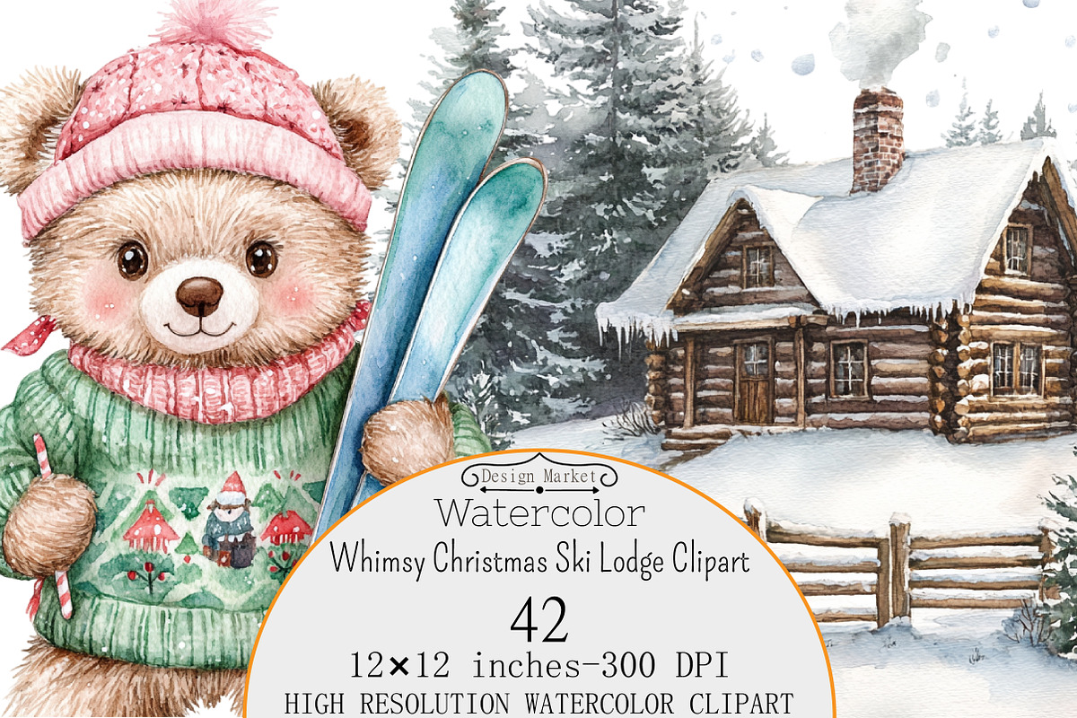 Whimsy Christmas Ski Lodge Clipart, a Seasonal Illustration by Design Market (Photo 1 of 5)