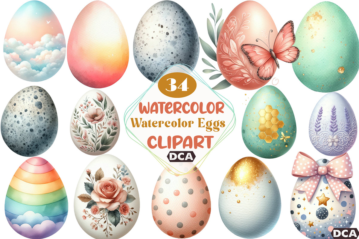Watercolor Eggs Clipart, an Illustration by DreamCafeArt (Photo 1 of 5)