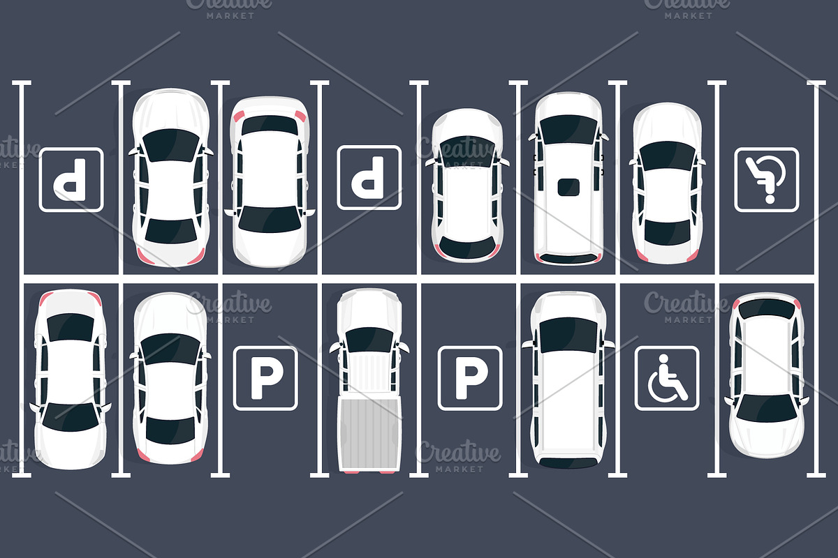 Top view parking lot with cars, a Transportation Illustration by Yayasya (Photo 3 of 3)