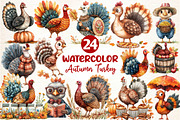 Watercolor Autumn Turkey Clipart, an Illustration by Dream Creation (Thumbnail 1 of 5)