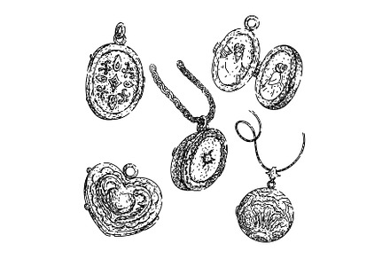 locket set sketch hand drawn vector, an Object Illustration by pikepicture