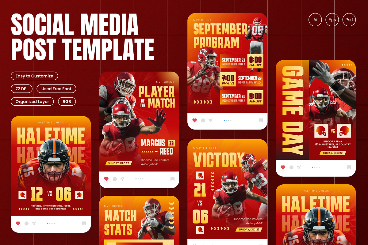 American Football Instagram Post, a Social Media Template by Annora Studio (Photo 1 of 6)