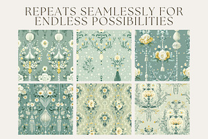 12 Sage And Lace Seamless Patterns