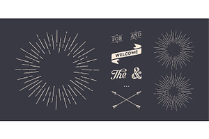 Set Of Sunburst, Vintage Graphic Elements