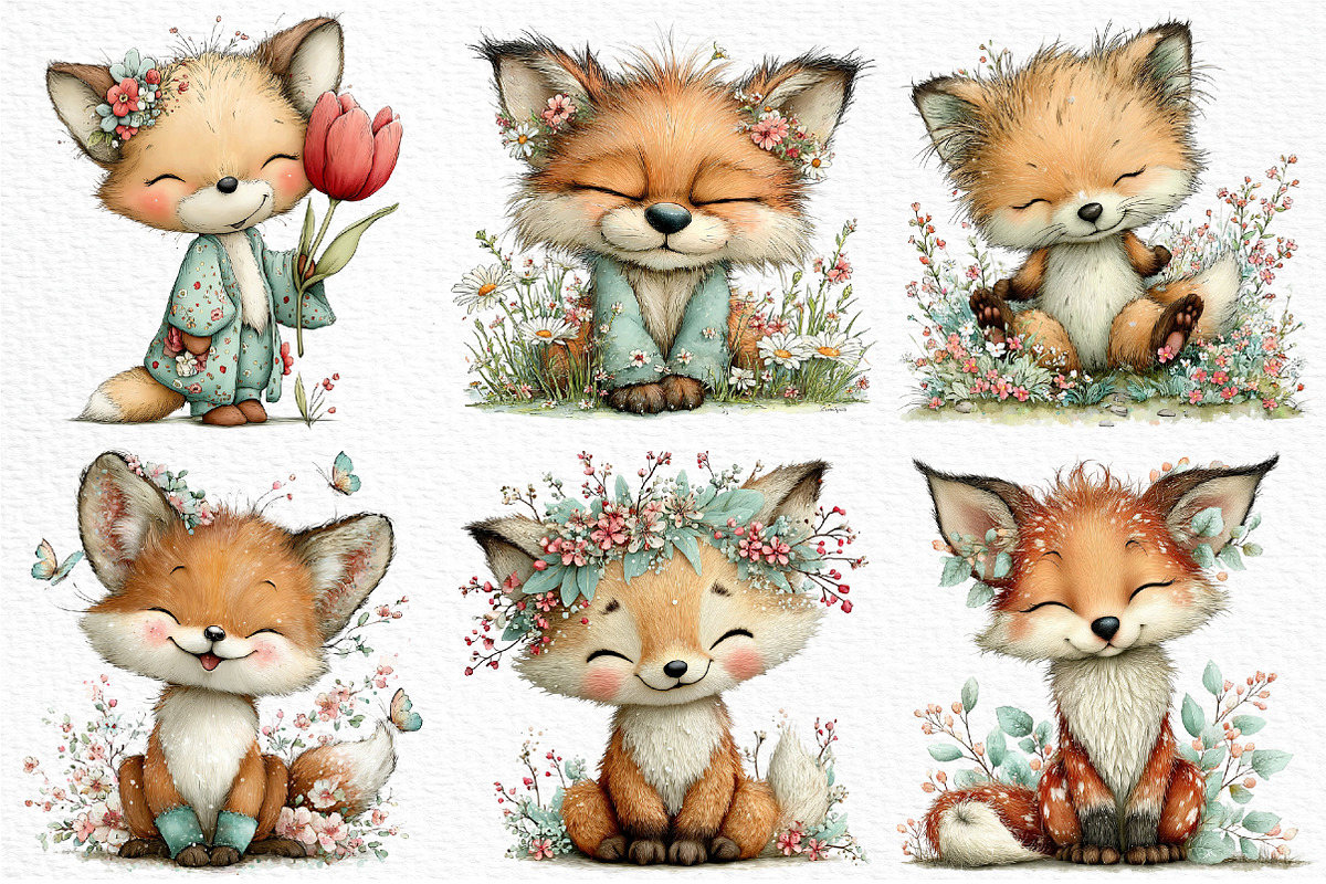 Whimsical Spring Fox Clipart, an Illustration by Craft Nest (Photo 3 of 11)