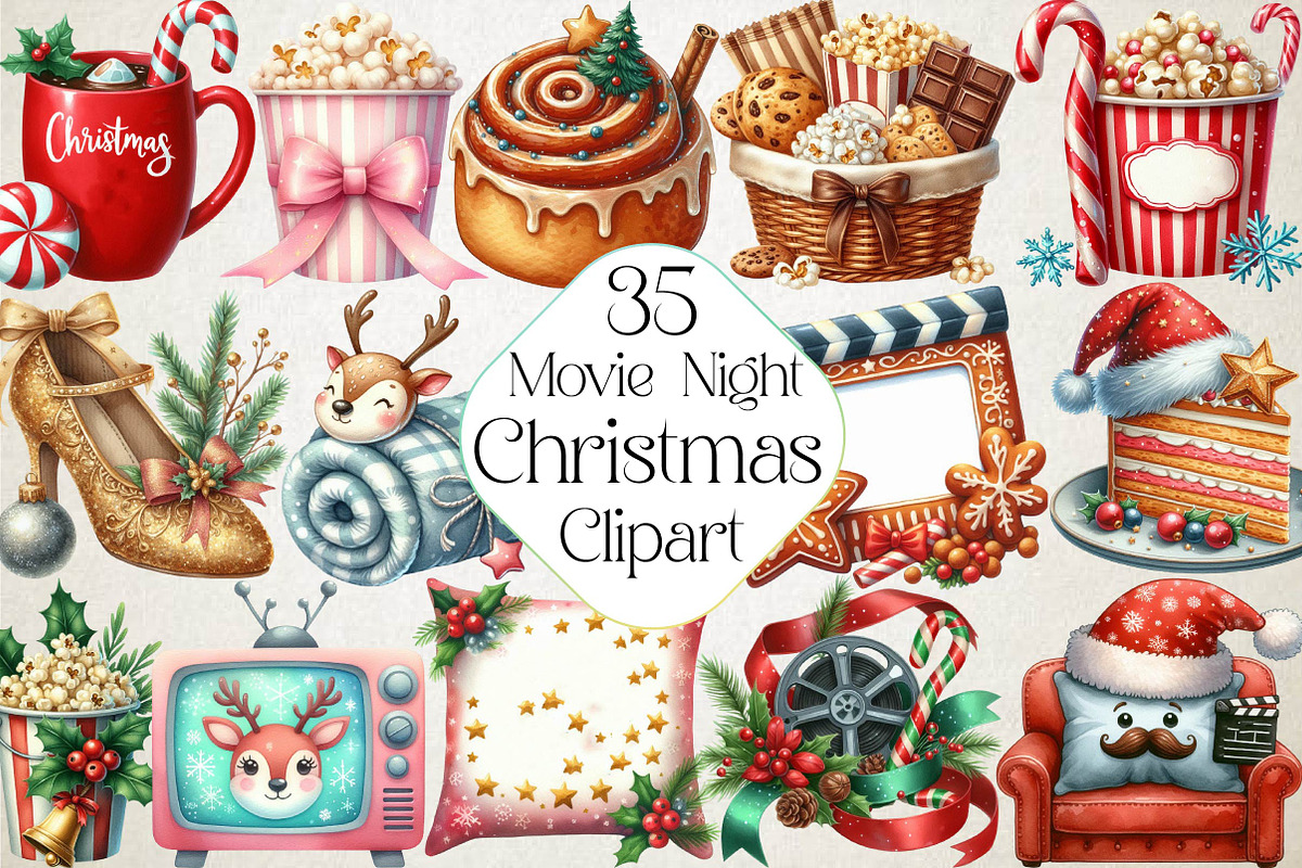 Christmas Movie Night Clipart, an Illustration by DreamPrint404 (Photo 1 of 4)