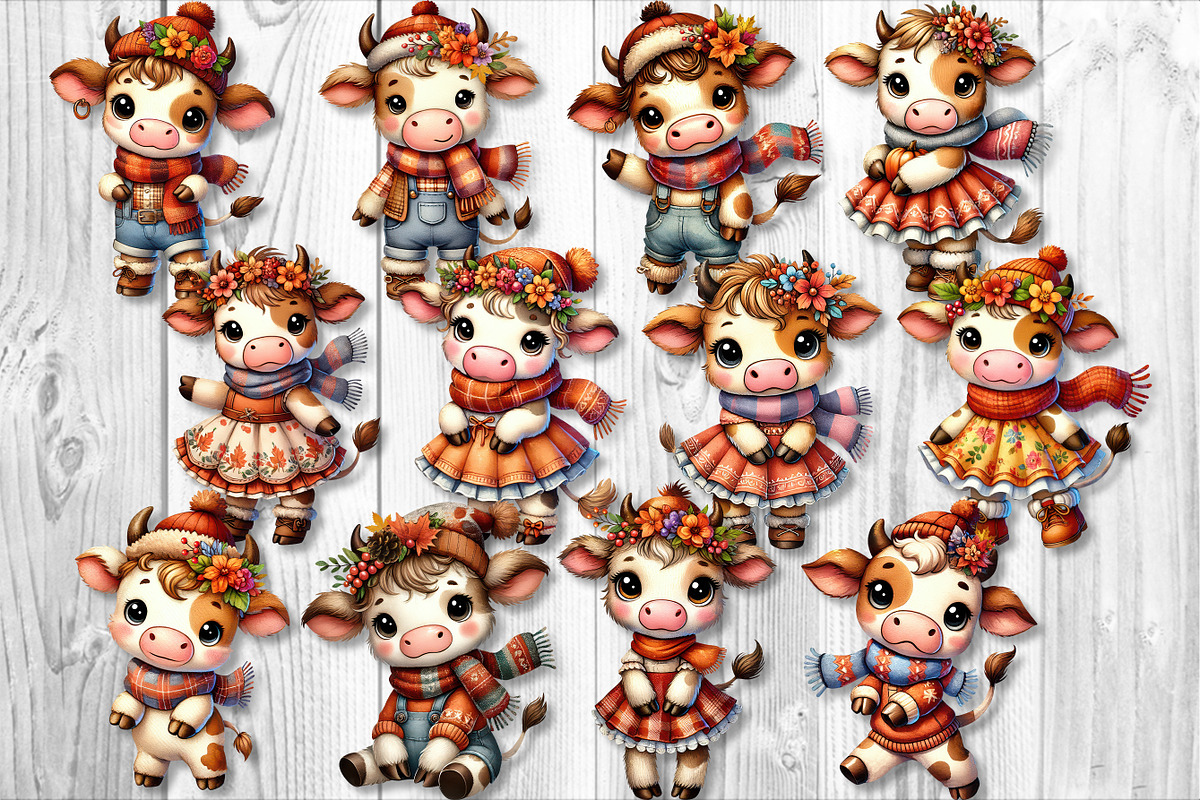 Cute Autumn Cow Clipart Sublimation, a Seasonal Illustration by V Design Creator (Photo 9 of 9)