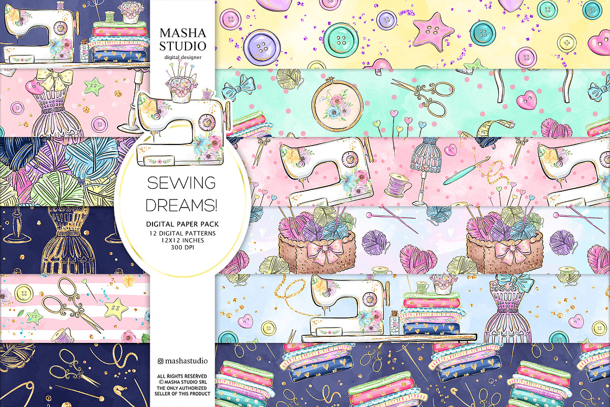SEWING Digital Papers, a Work Illustration by Masha  Studio (Photo 1 of 7)