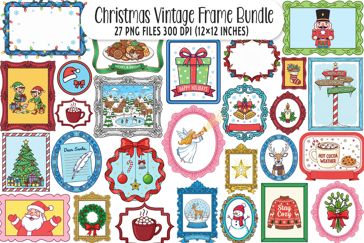 Christmas Vintage Frame Bundle, an Illustration by SinaCreation (Photo 1 of 7)