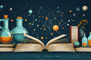 Enchanting Illustration of Science and Knowledge with Open Books and Flasks, a Photo by AS photostudio