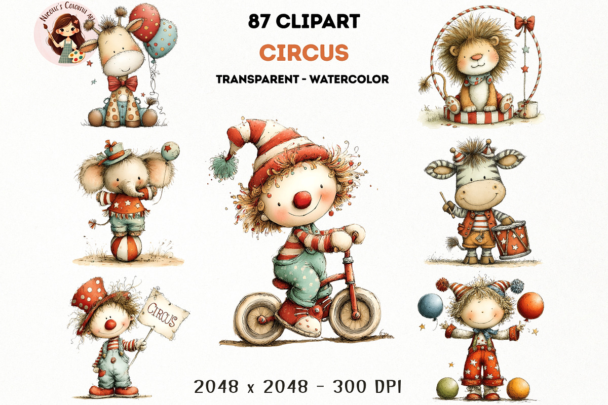Circus Kids and Animals Clipart, a Person Illustration by Nicolle's Colorful Art (Photo 11 of 12)