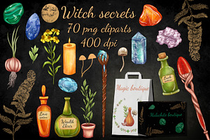 Witch secrets clipart set