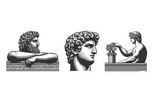 Greek male statues engraving set, a Person Illustration by AlexArt
