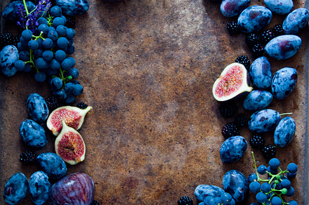 Fresh figs grapes prunes featuring agriculture, autumn, and berry fruit